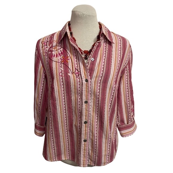 Caribbean Joe Tops - 𝅺♥ Caribbean Joe Embroidered Striped Oxford Shirt Women's Size S